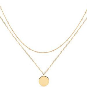 MEVECCO Layered Heart Pendant Handmade 18k Gold Necklace